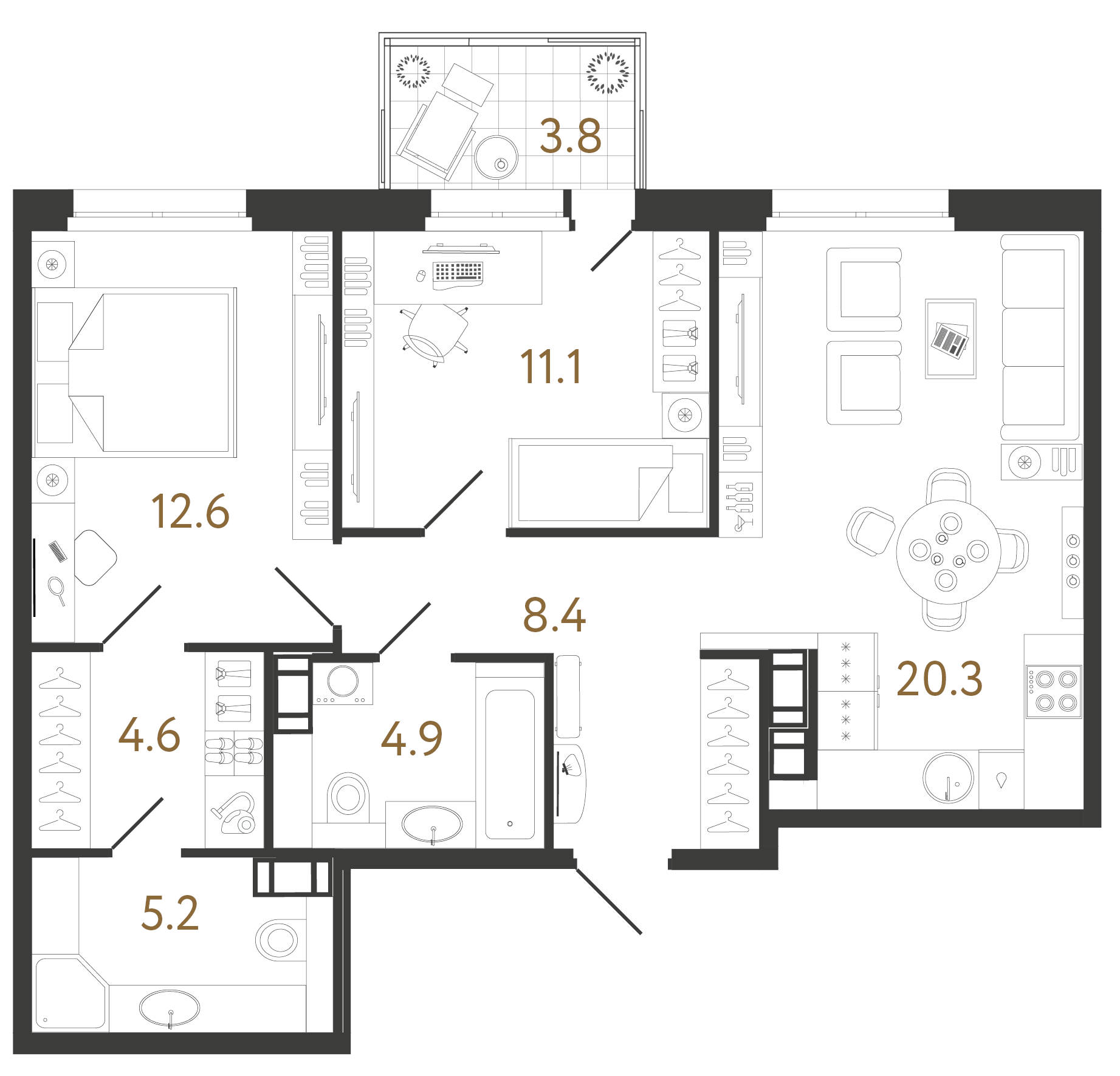 Двухкомнатная квартира 67.1 м²