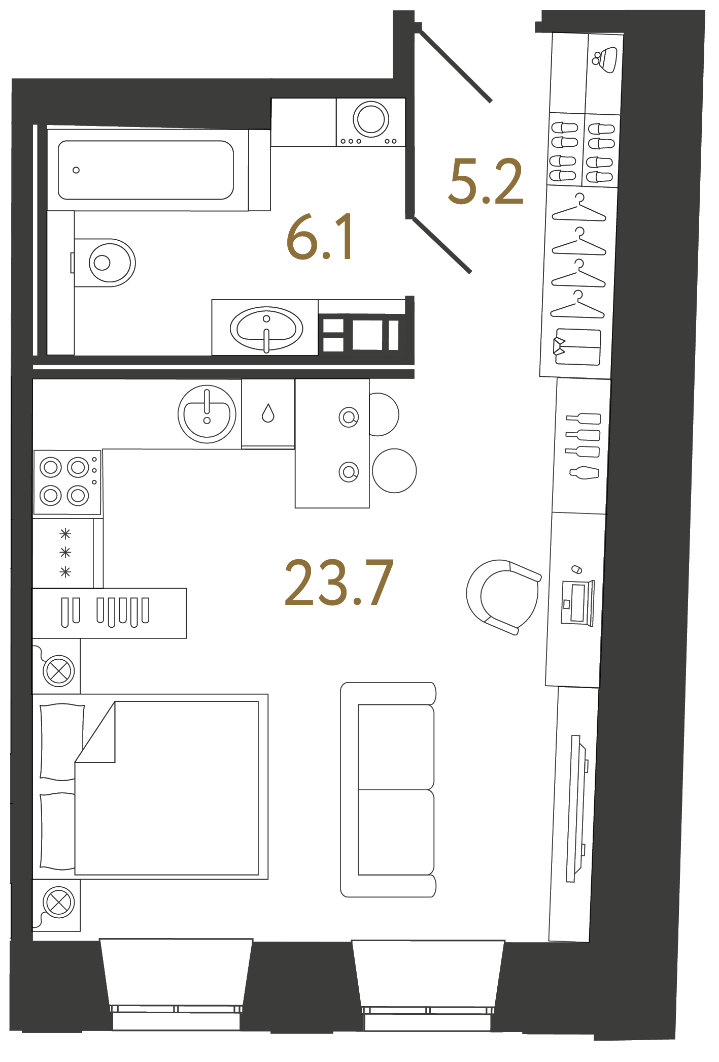 Студия 35 м²