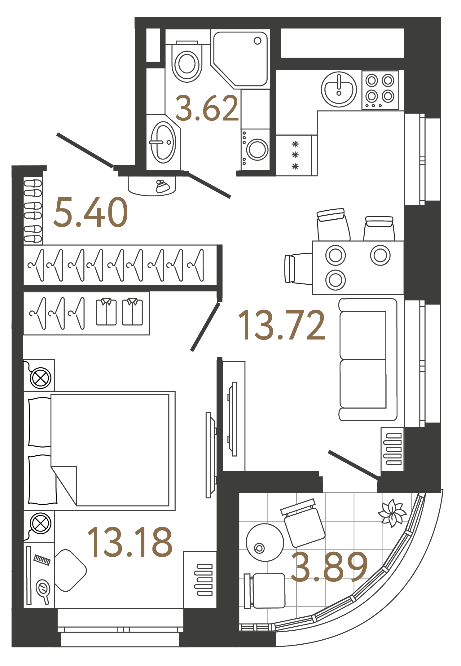 Однокомнатная квартира 35.92 м²