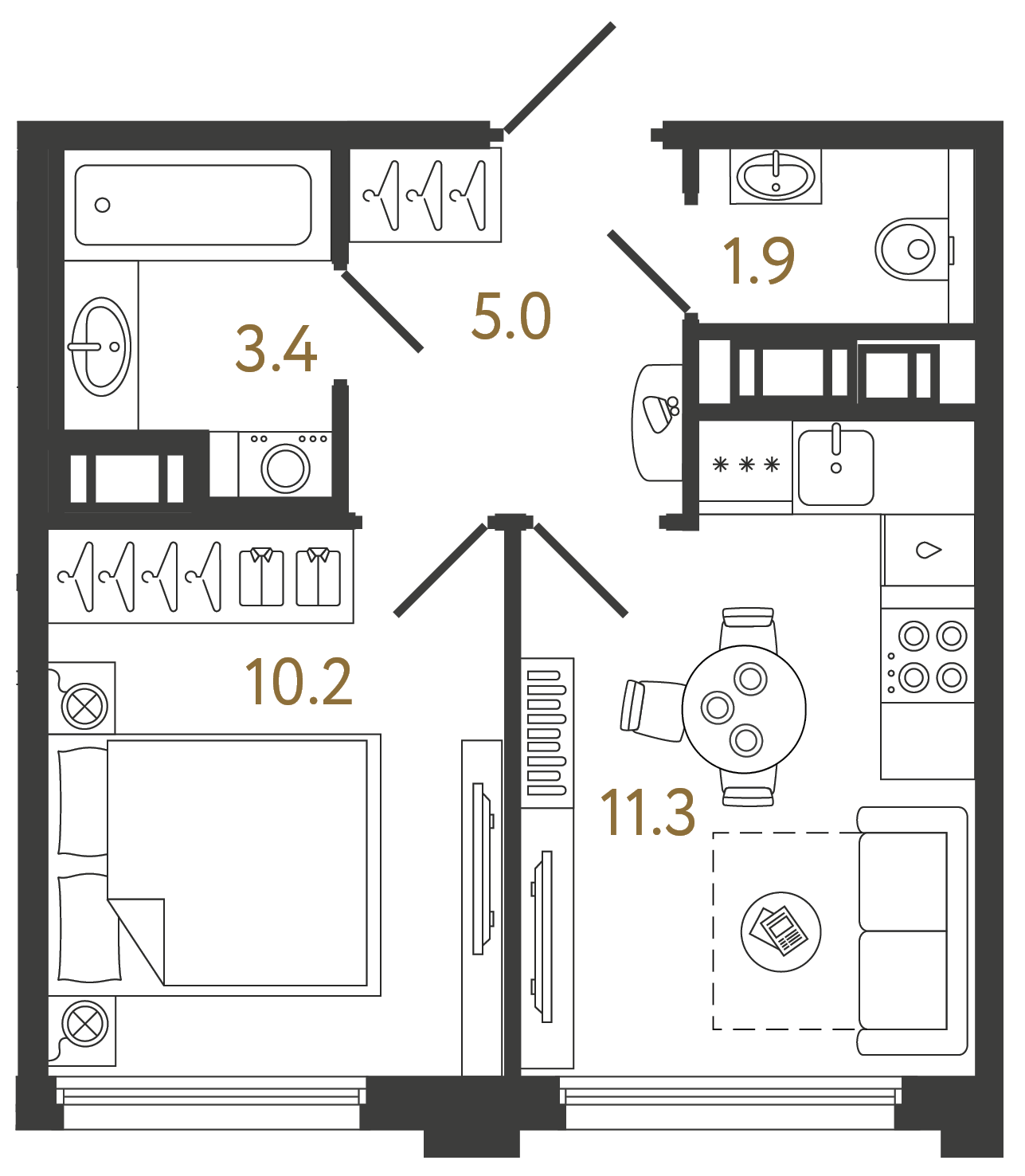 Однокомнатная квартира 31.8 м²