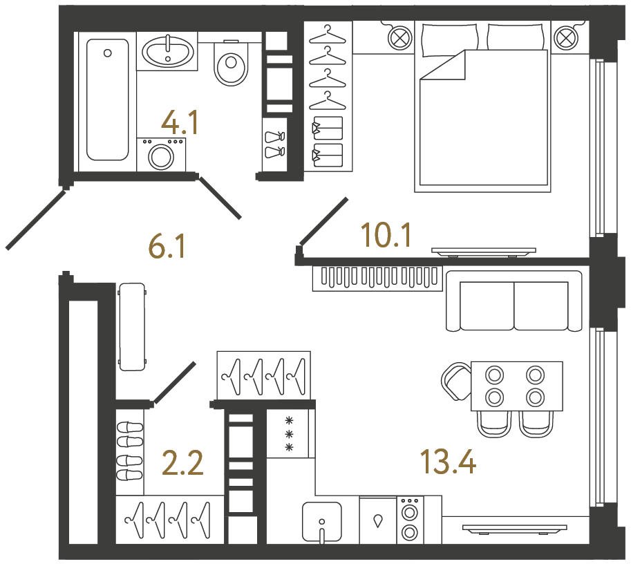 Однокомнатная квартира 35.9 м²