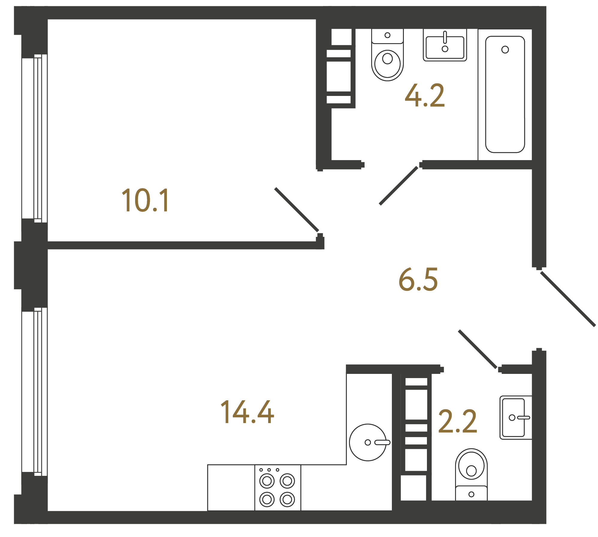 Однокомнатная квартира 37.4 м²