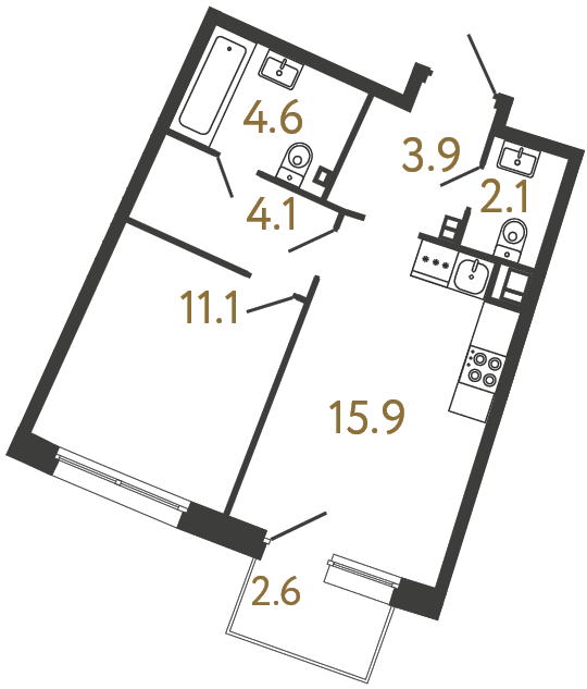 Однокомнатная квартира №87 в ЖК Цвет Зеленогорска - 41.7 м²  - №2