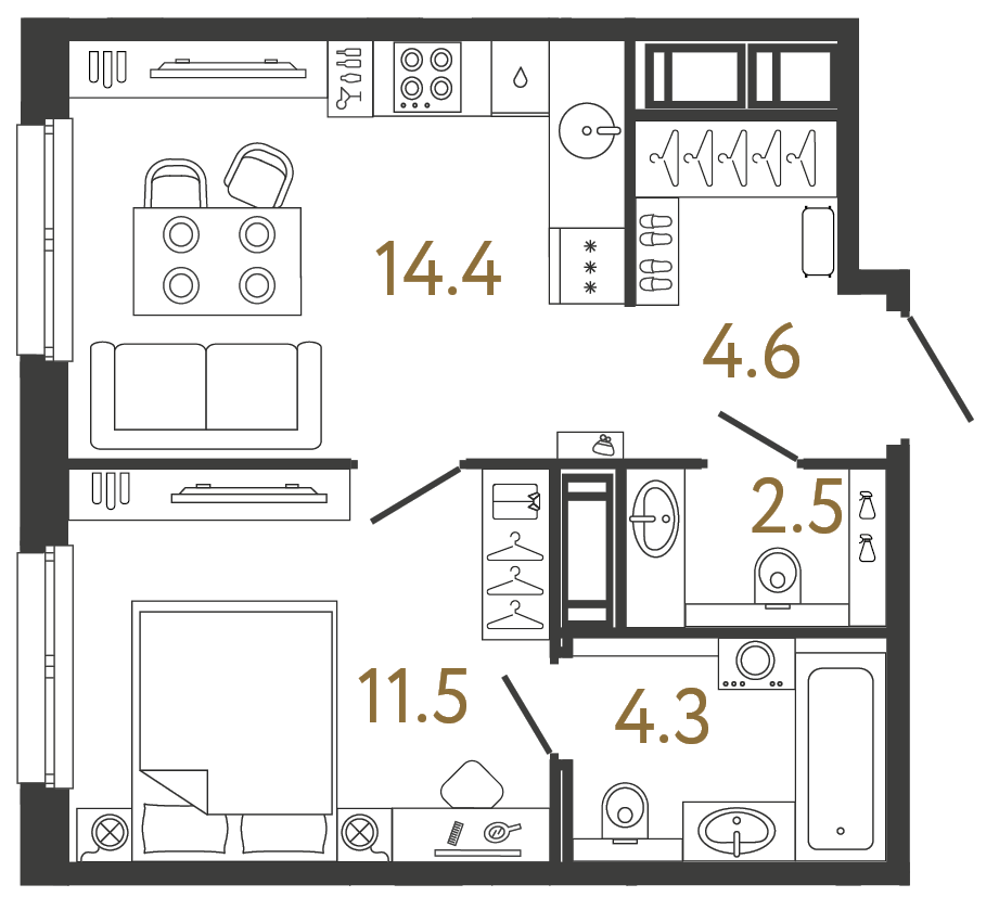 Однокомнатная квартира 37.3 м²