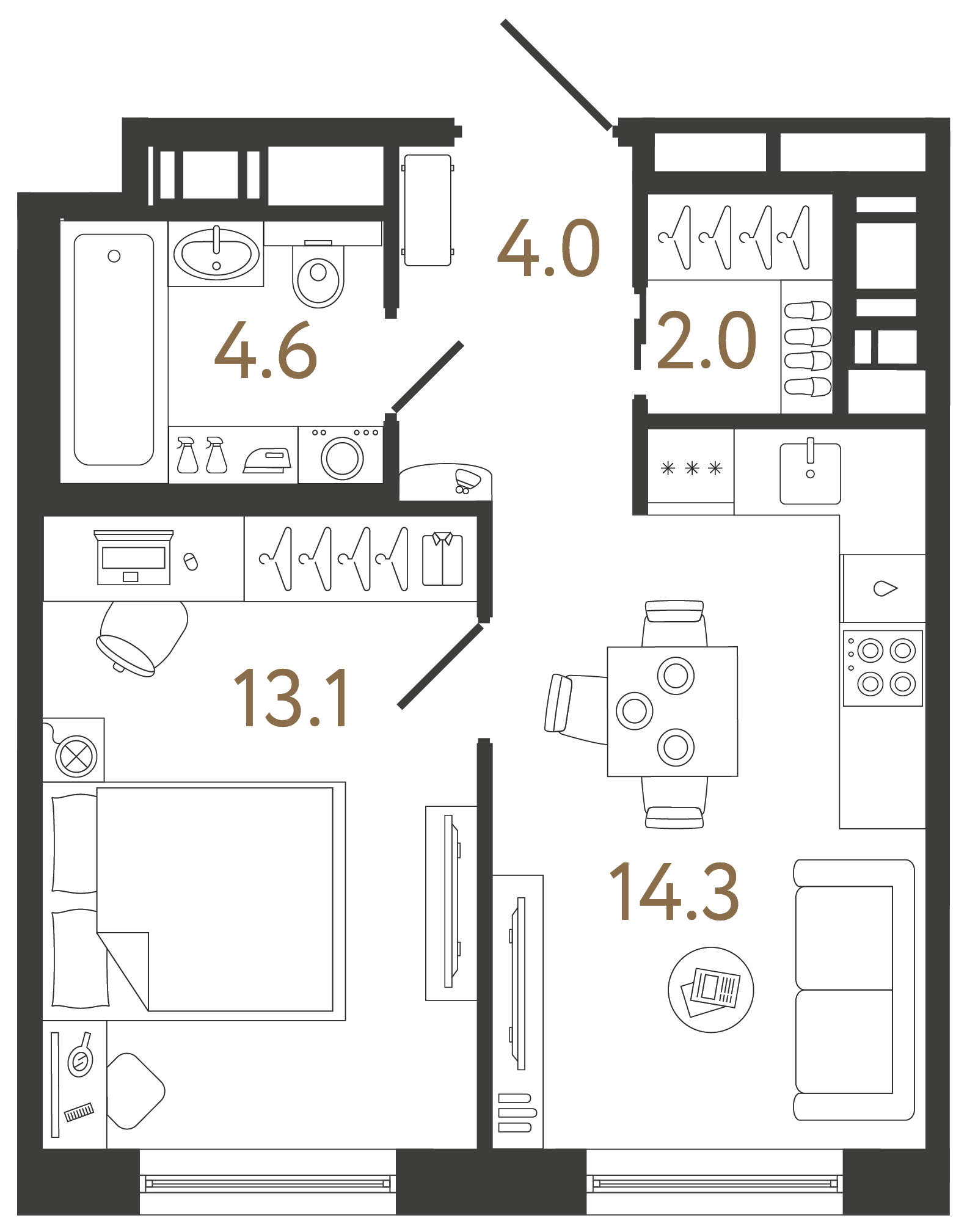Однокомнатная квартира 38 м²