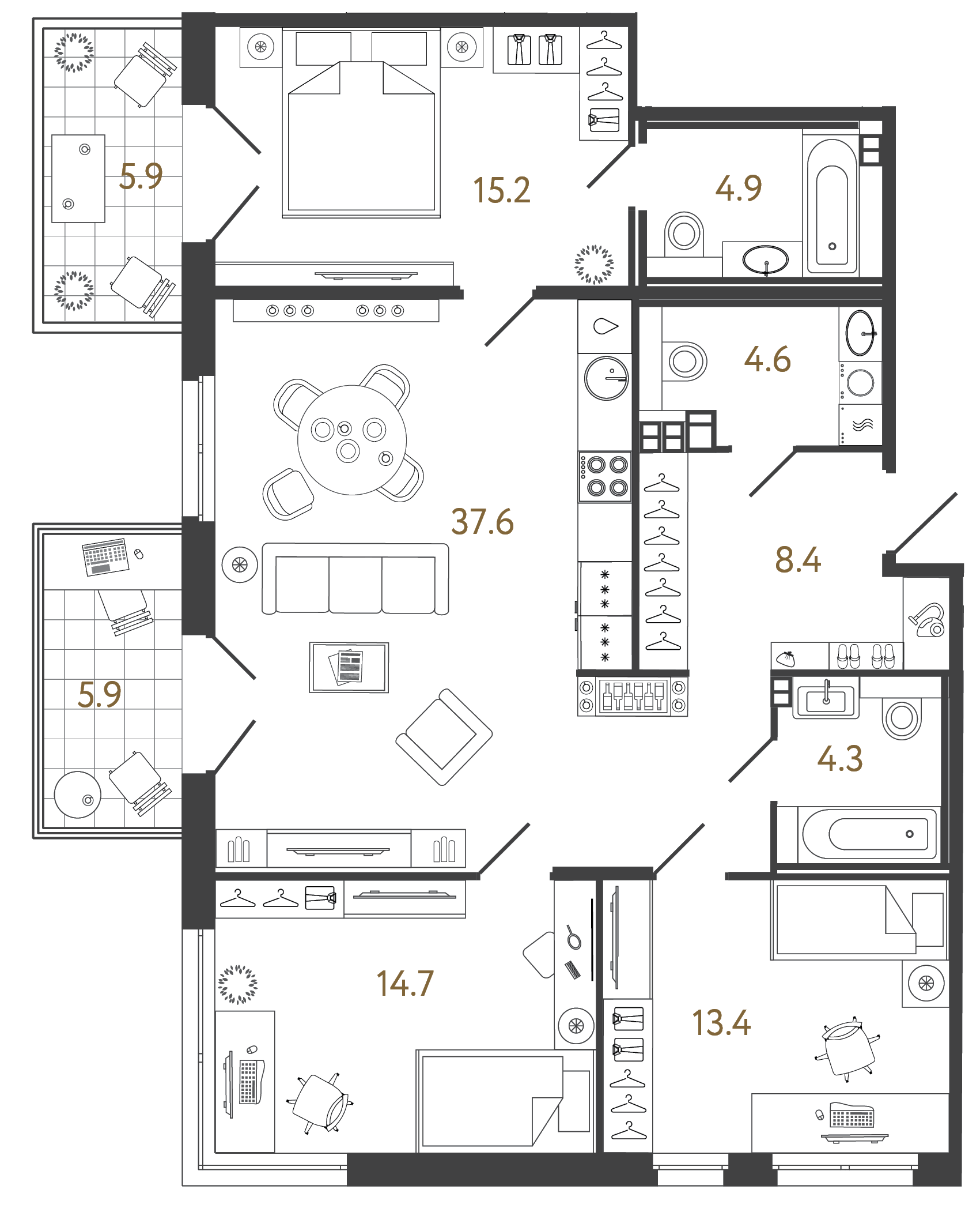 Трёхкомнатный номер 103.1 м²