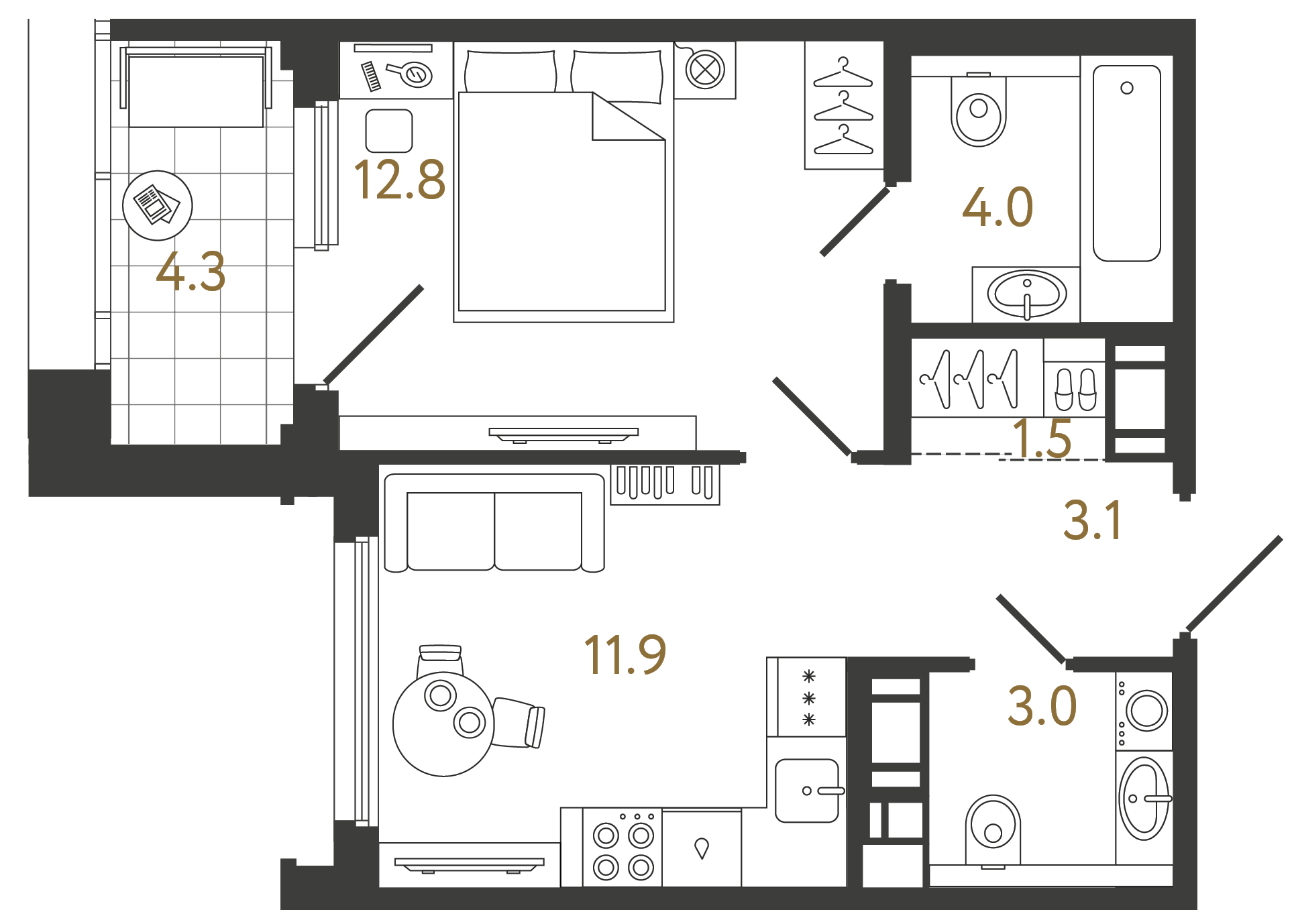 Однокомнатная квартира 36.3 м²