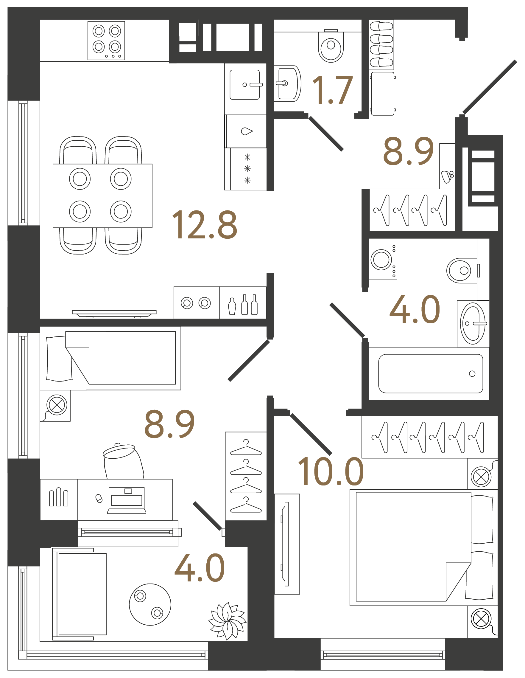 Двухкомнатная квартира 46.3 м²