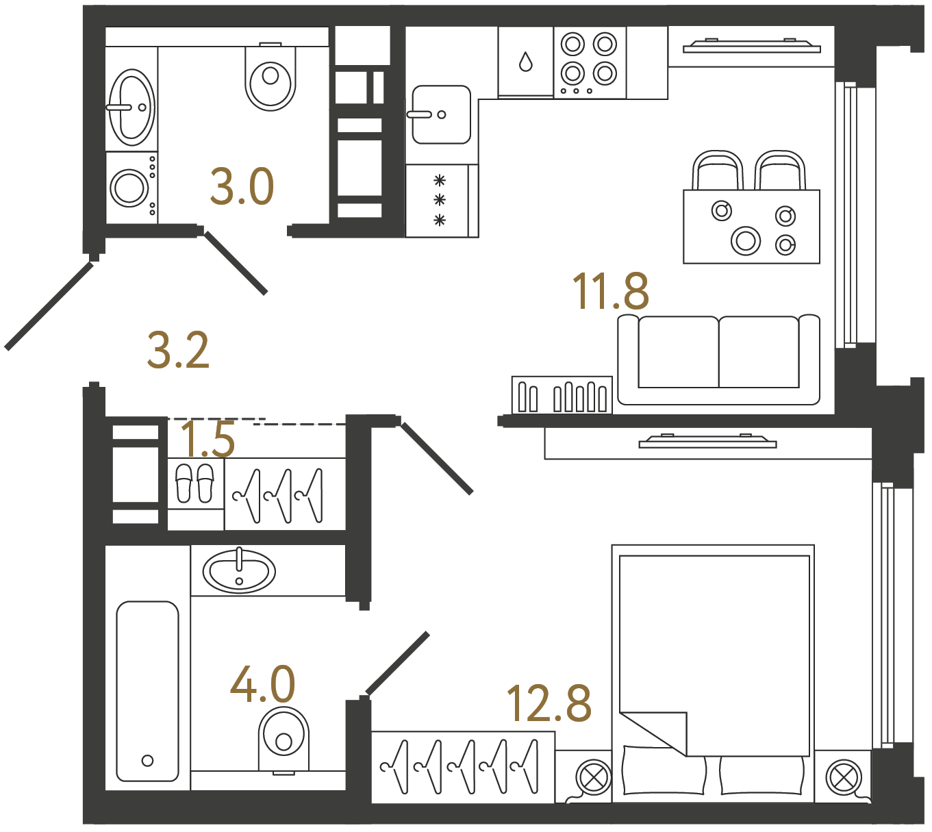 Однокомнатная квартира 36.3 м²