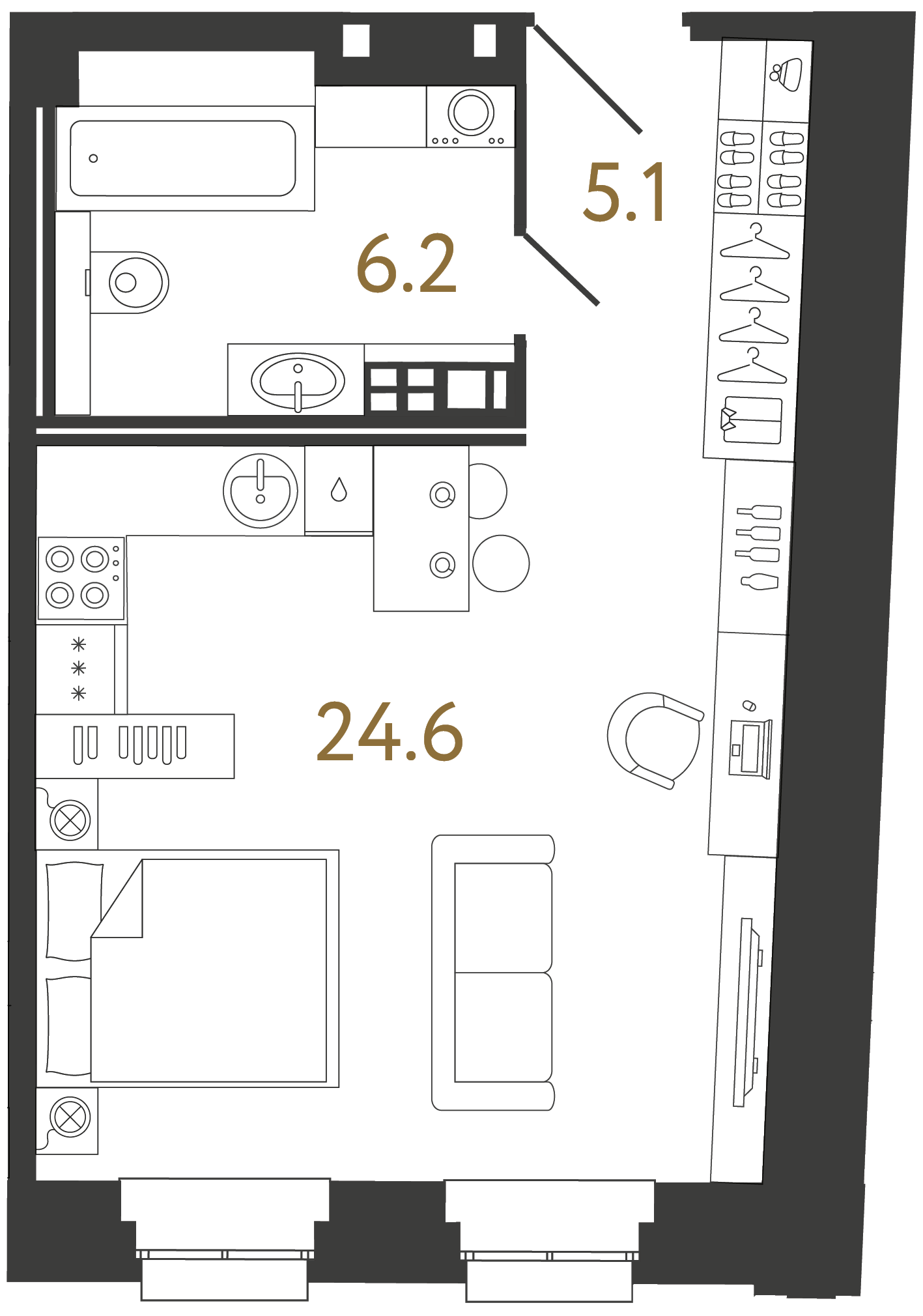Студия 35.9 м²