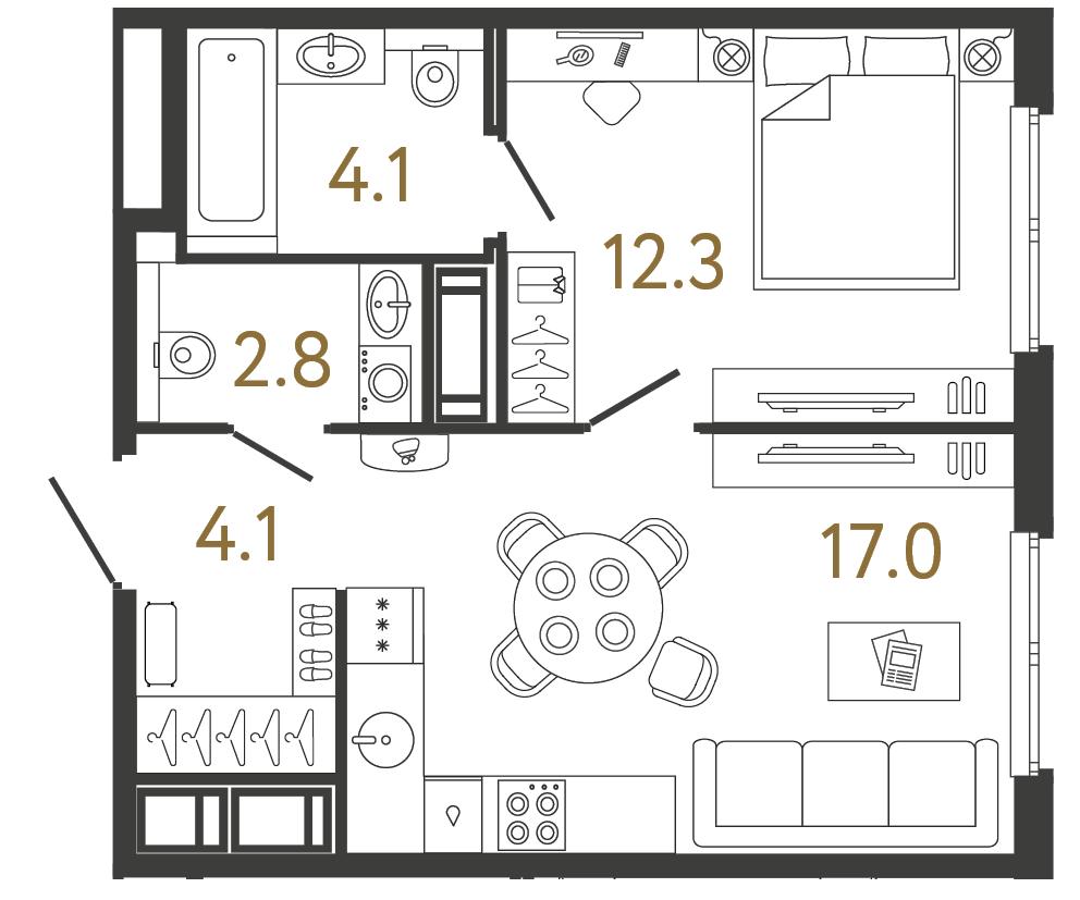 Однокомнатная квартира 40.3 м²
