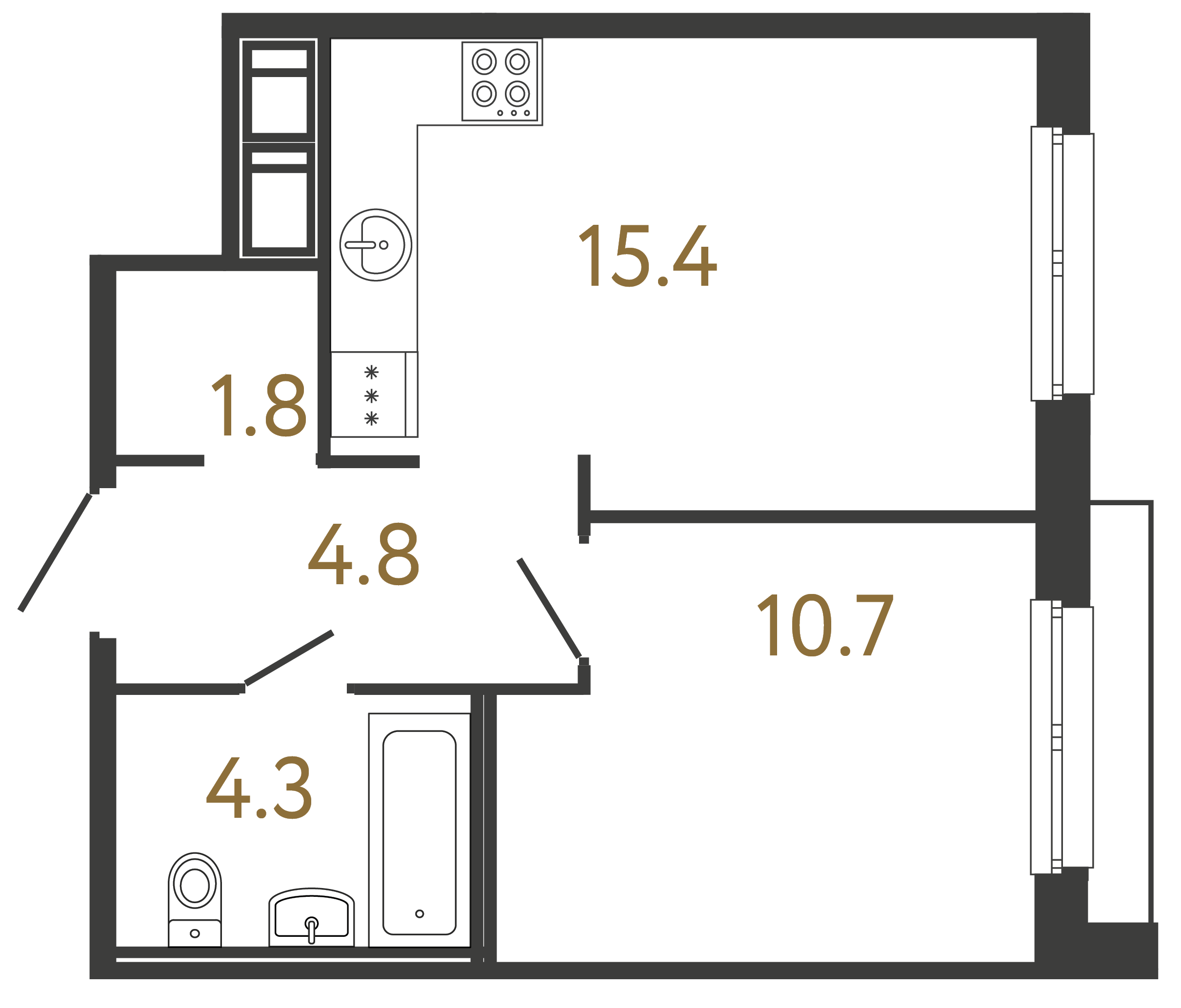 Однокомнатная квартира 37 м²