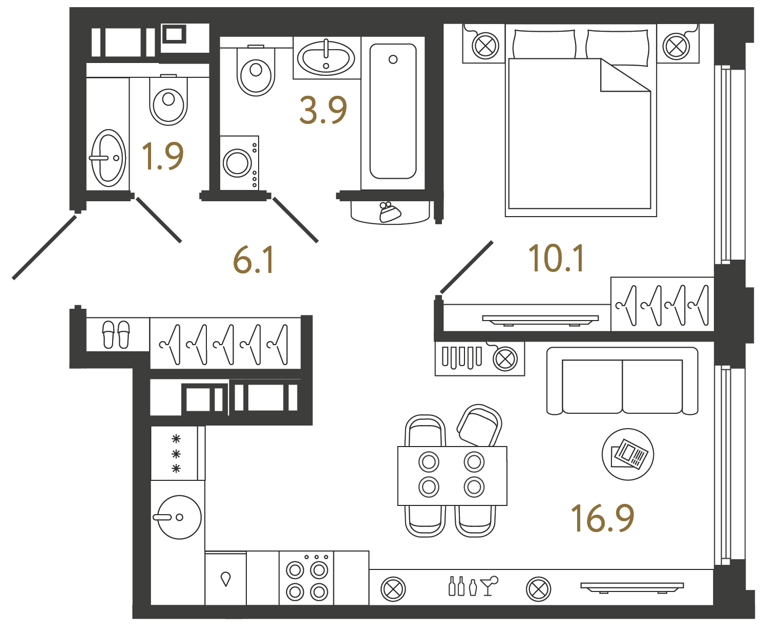 Однокомнатная квартира 38.9 м²