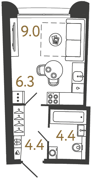 Студия №34 в ЖК Цвет Зеленогорска - 24.1 м²