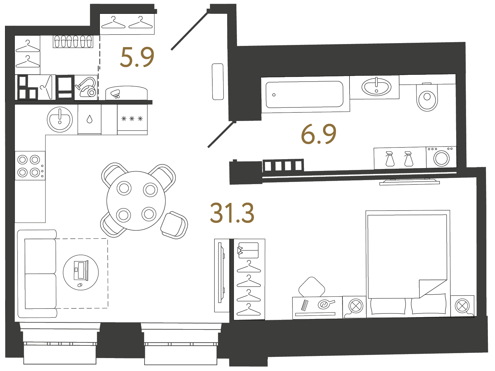 Студия 44.1 м²