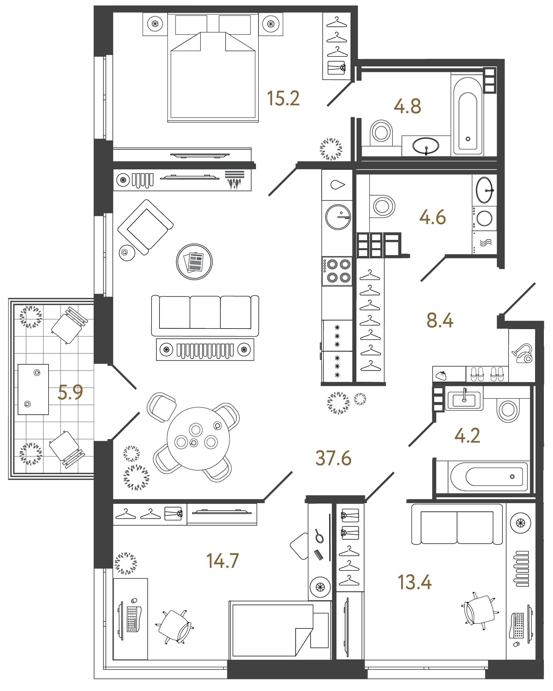 Трёхкомнатный номер 102.9 м²