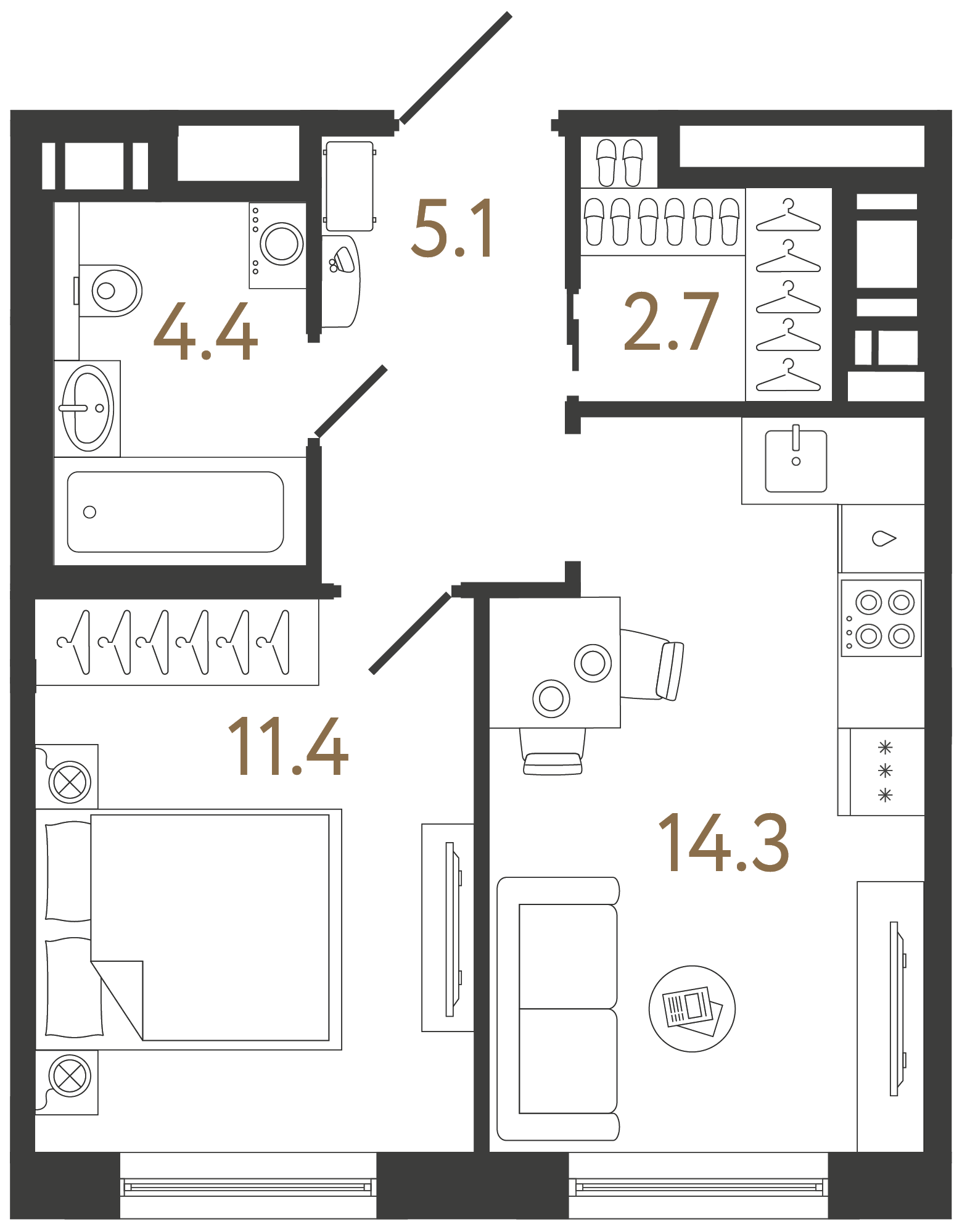 Однокомнатная квартира 37.9 м²