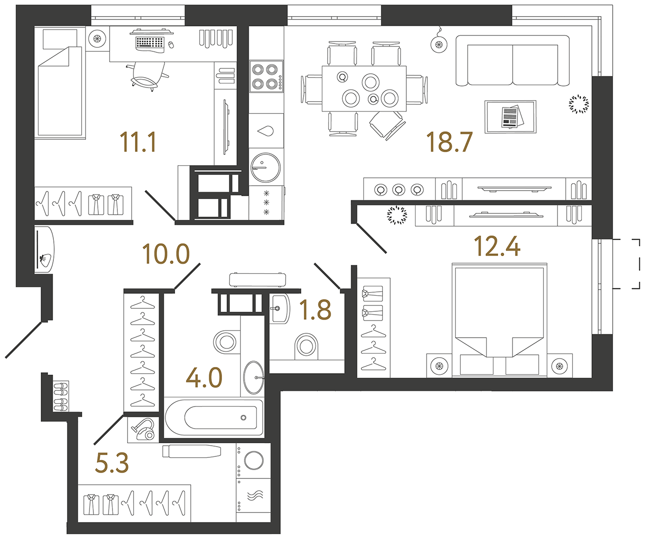 Двухкомнатная квартира 63.3 м²