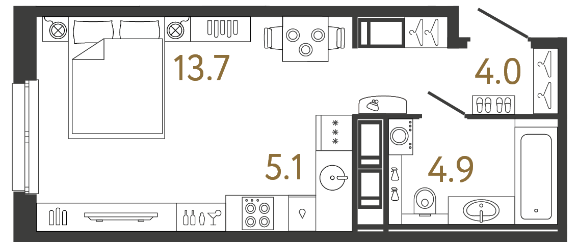 Студия 27.7 м²