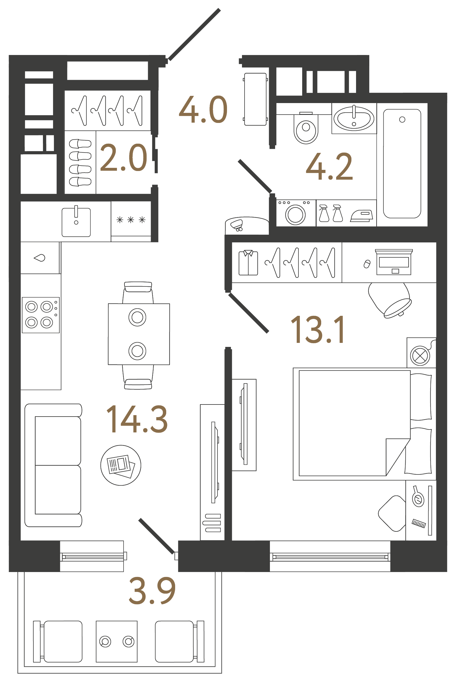 Однокомнатная квартира 37.6 м²