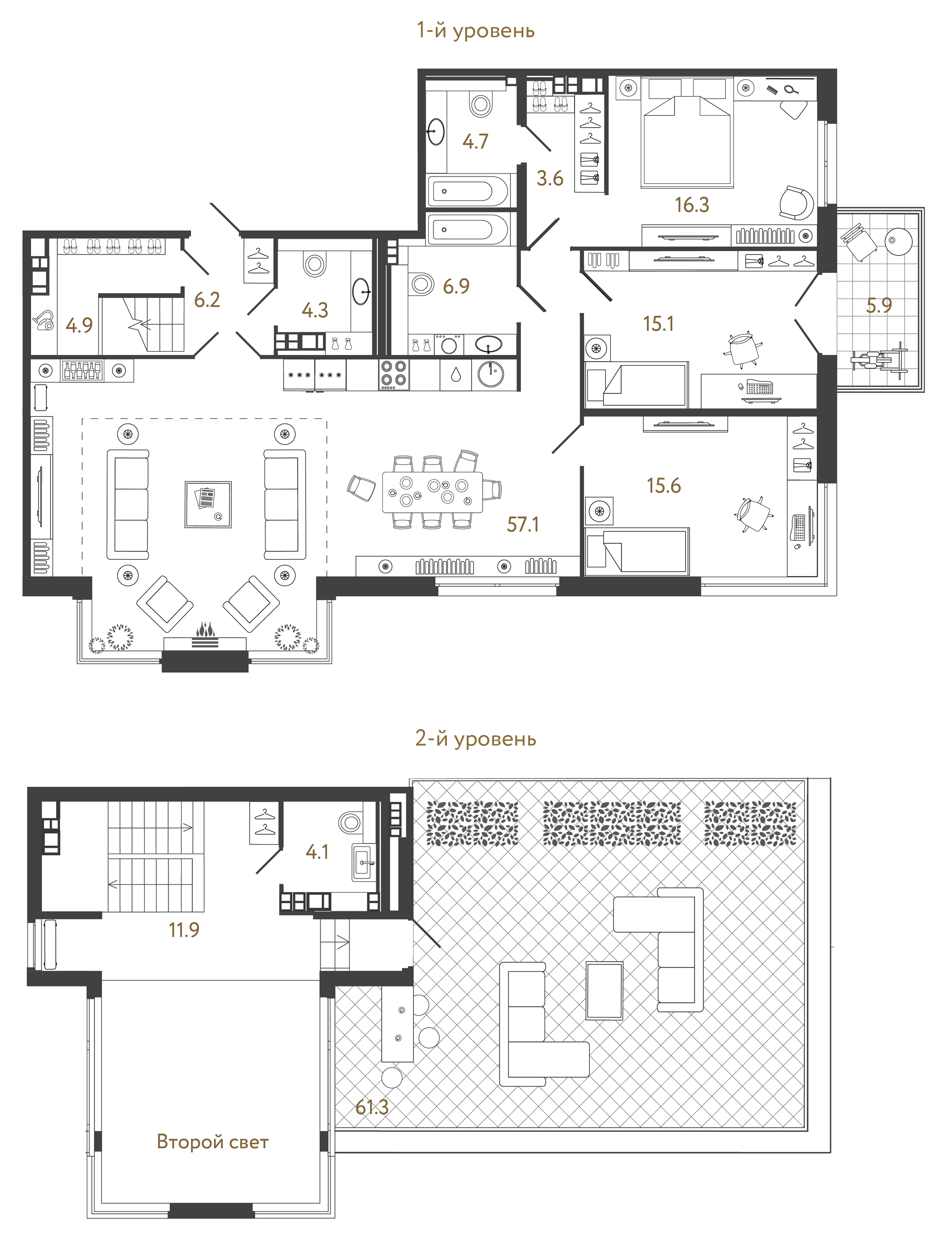 Трёхкомнатный номер 150.7 м²