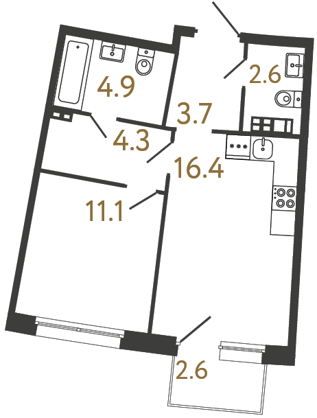 Однокомнатная квартира №92 в ЖК Цвет Зеленогорска - 43 м²  - №2