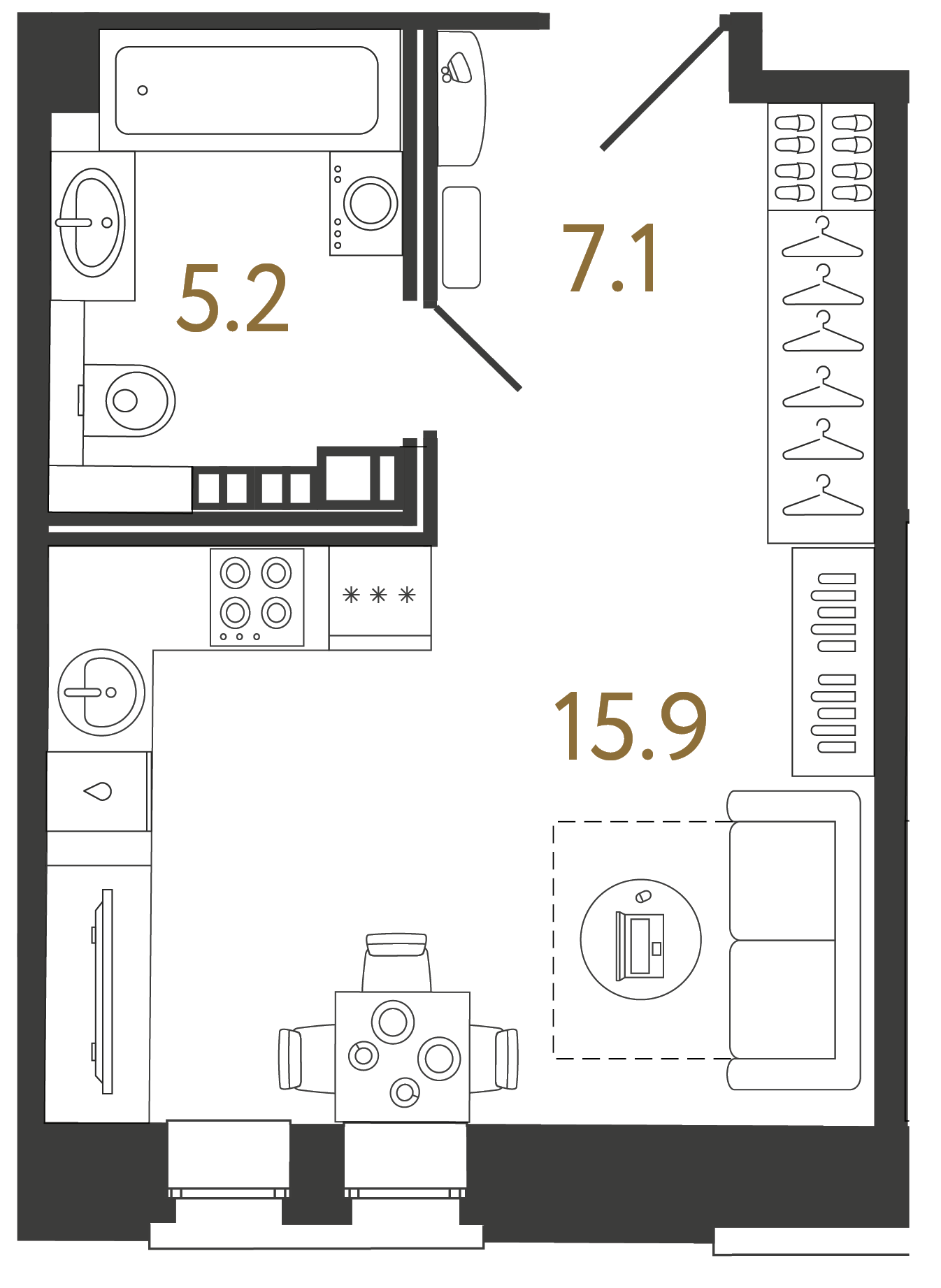 Студия 28.2 м²