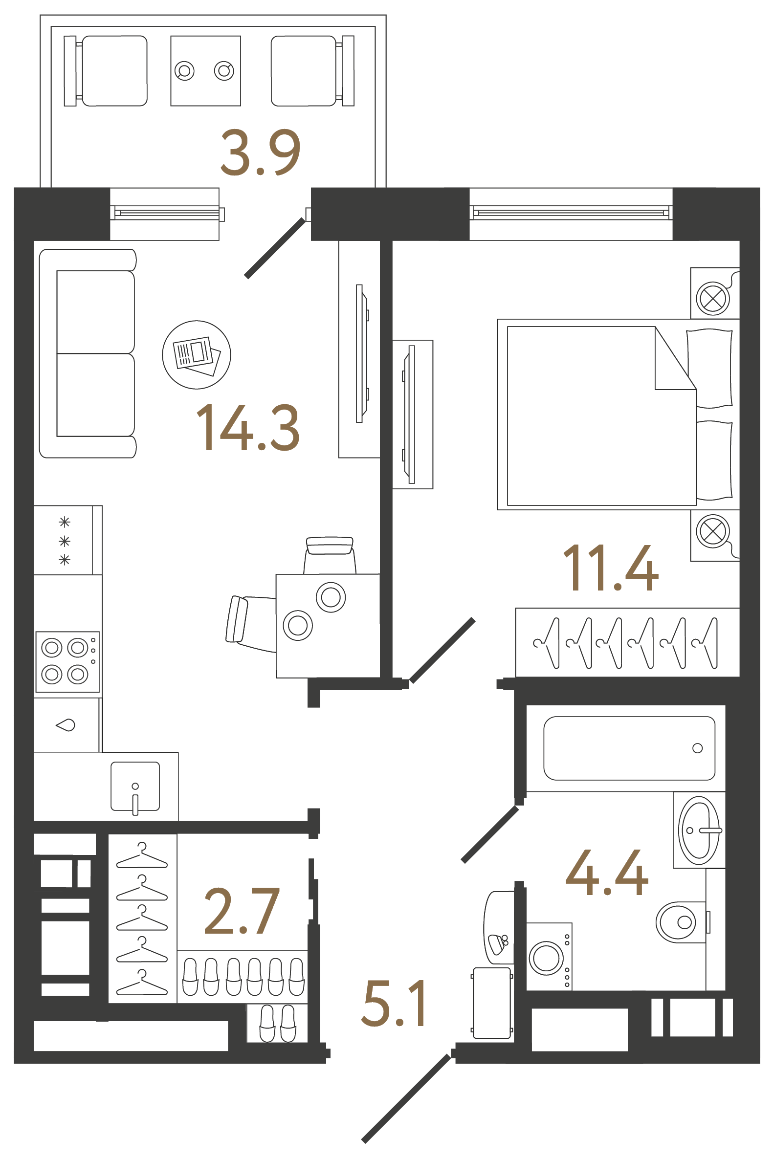 Однокомнатная квартира 37.9 м²