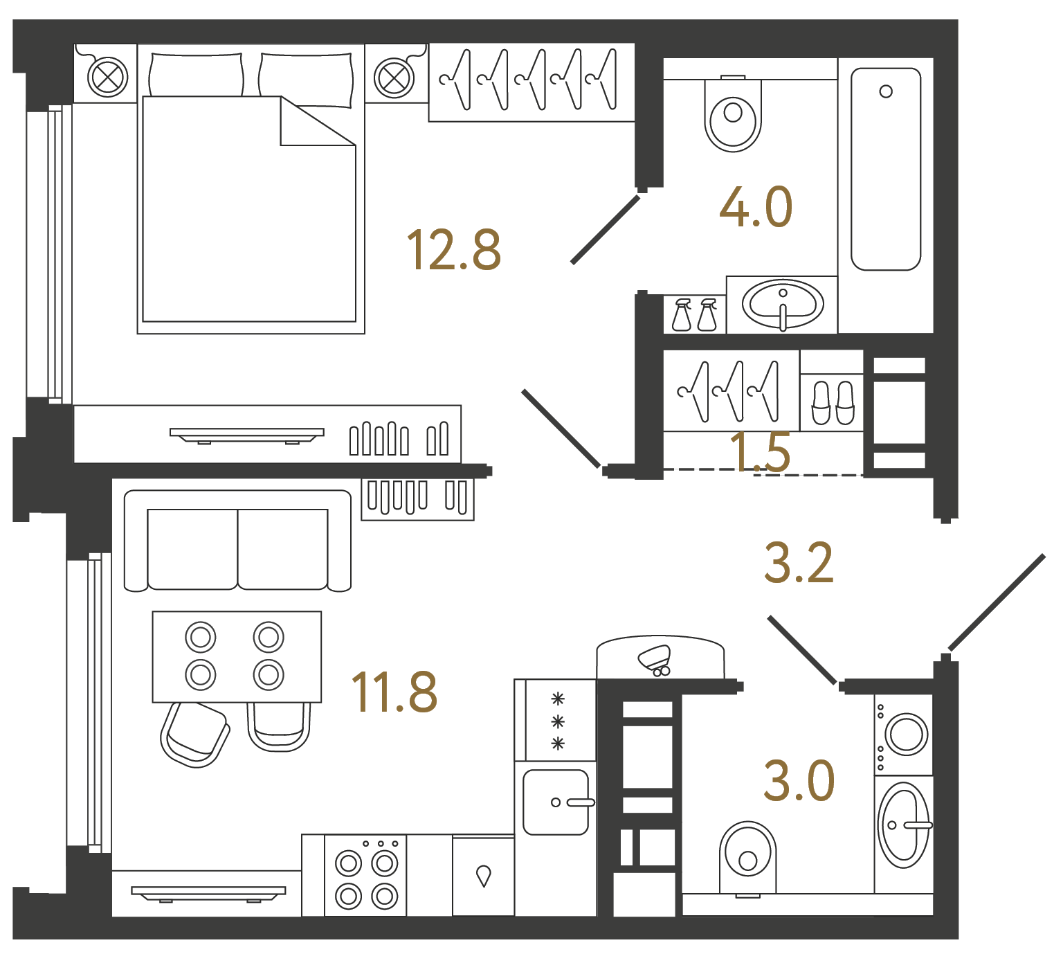 Однокомнатная квартира 36.3 м²