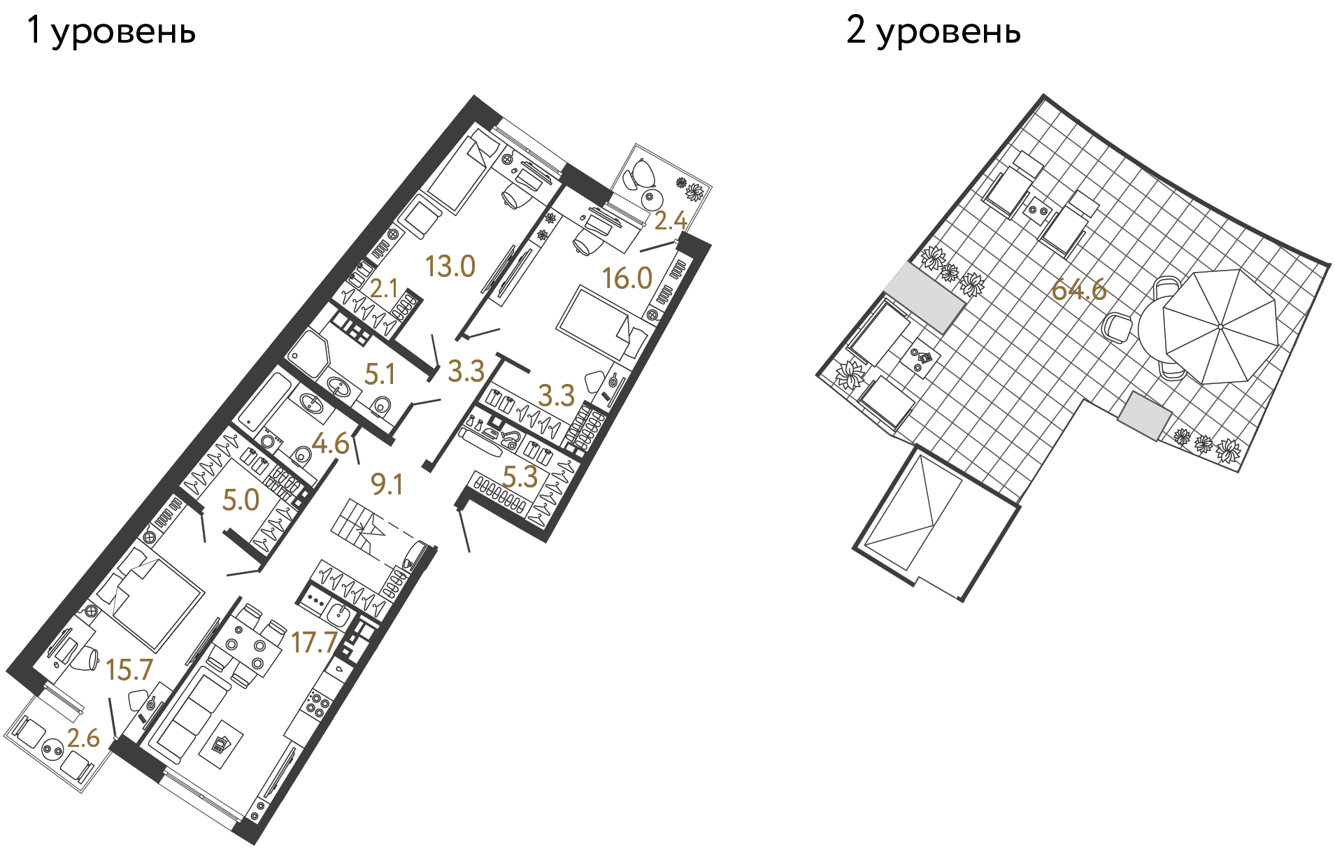 Трёхкомнатная квартира 100.2 м²