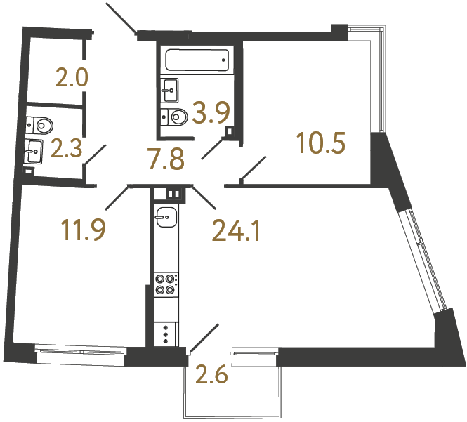 Двухкомнатная квартира №84 в ЖК Цвет Зеленогорска - 62.5 м²  - №2