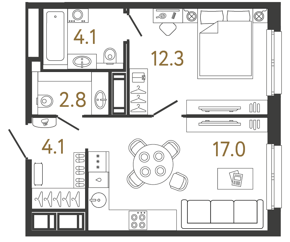 Однокомнатная квартира 40.3 м²