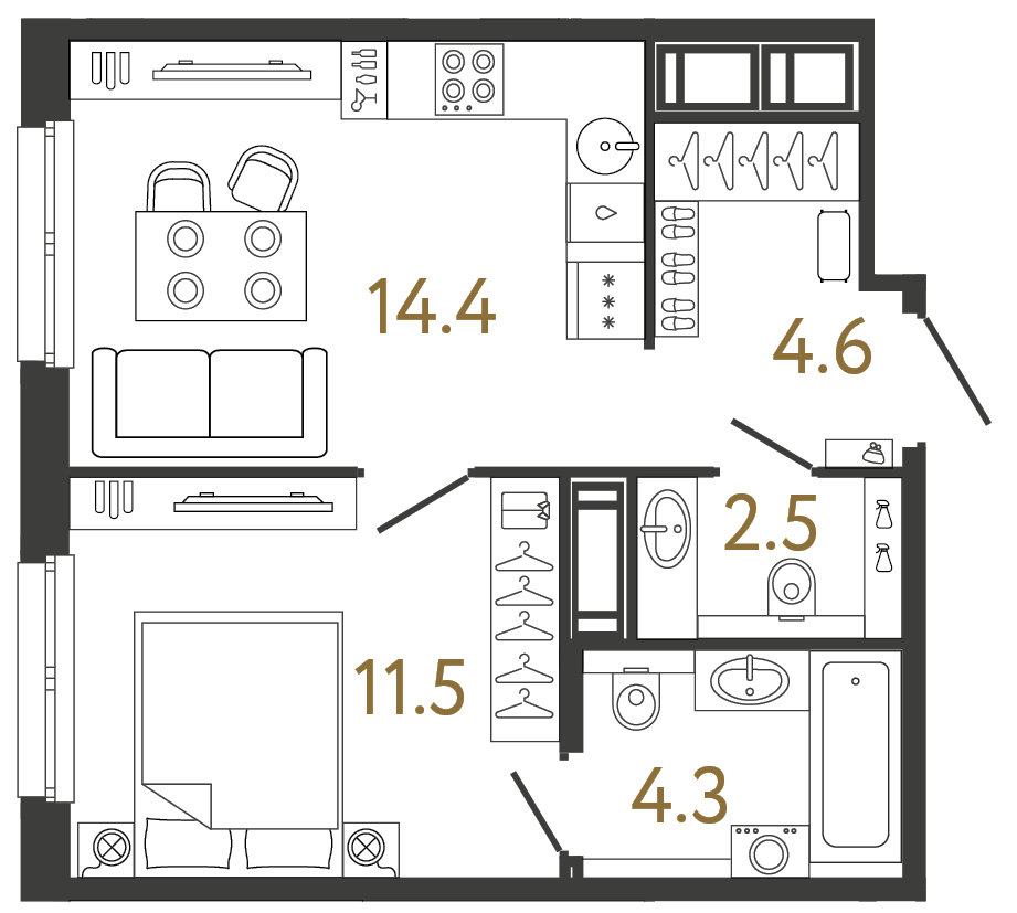 Однокомнатная квартира 37.3 м²