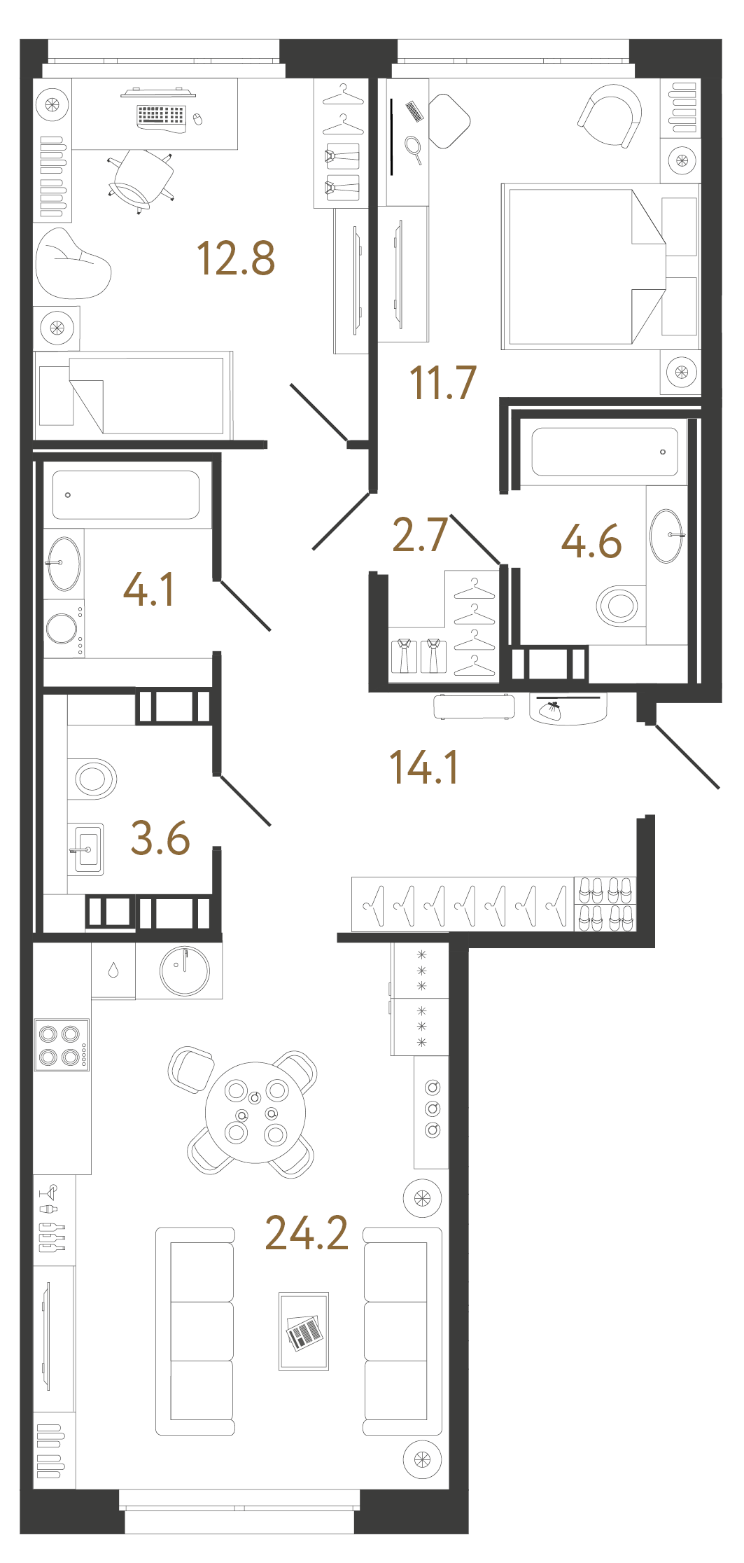 Двухкомнатная квартира 77.8 м²