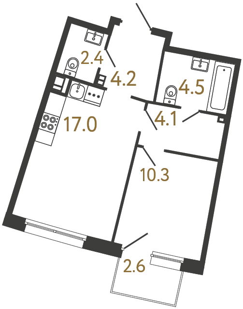 Однокомнатная квартира №86 в ЖК Цвет Зеленогорска - 42.5 м²  - №2