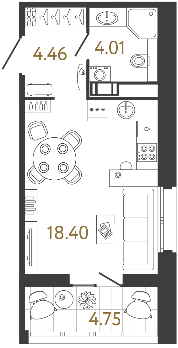 Студия 26.87 м²