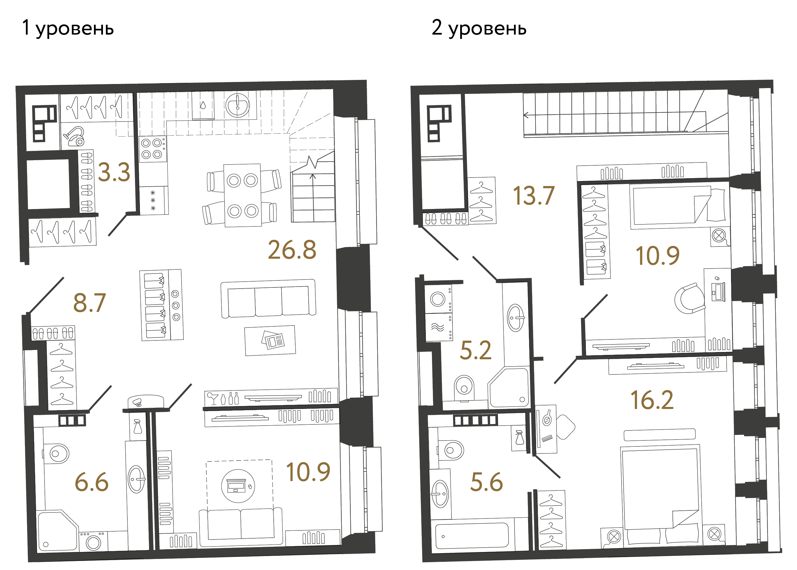 Трёхкомнатные апартаменты 107.9 м²