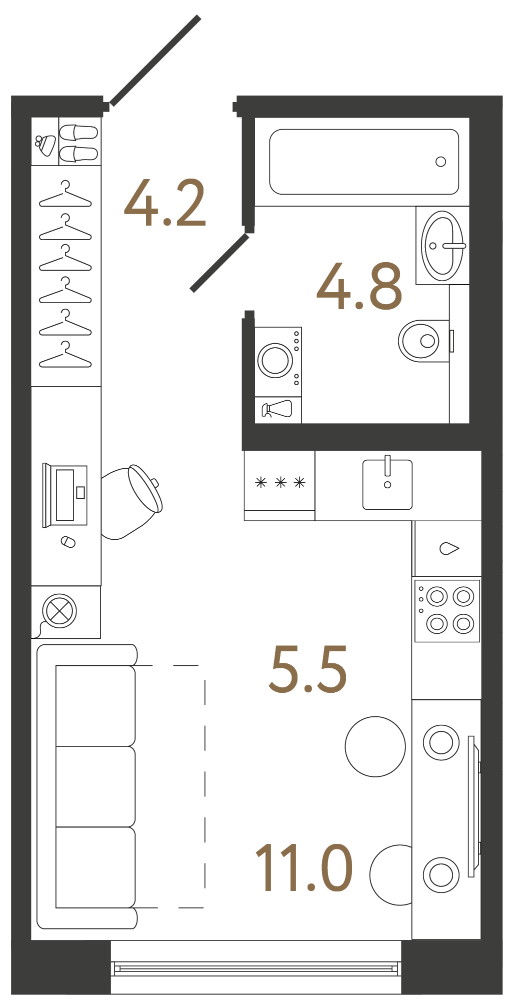Студия 25.5 м²