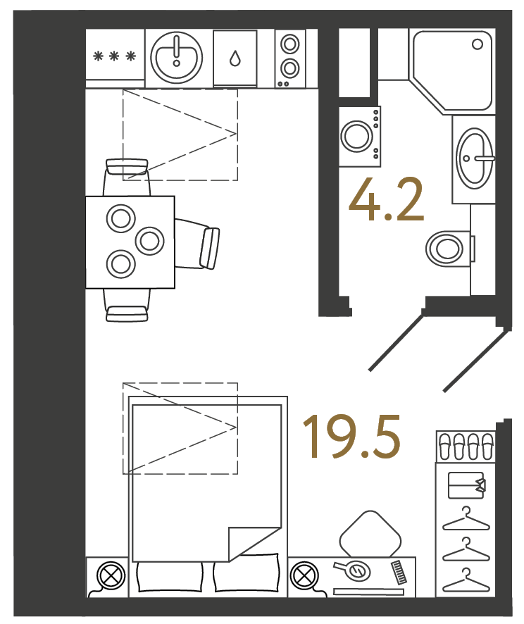 Однокомнатный номер 23.7 м²