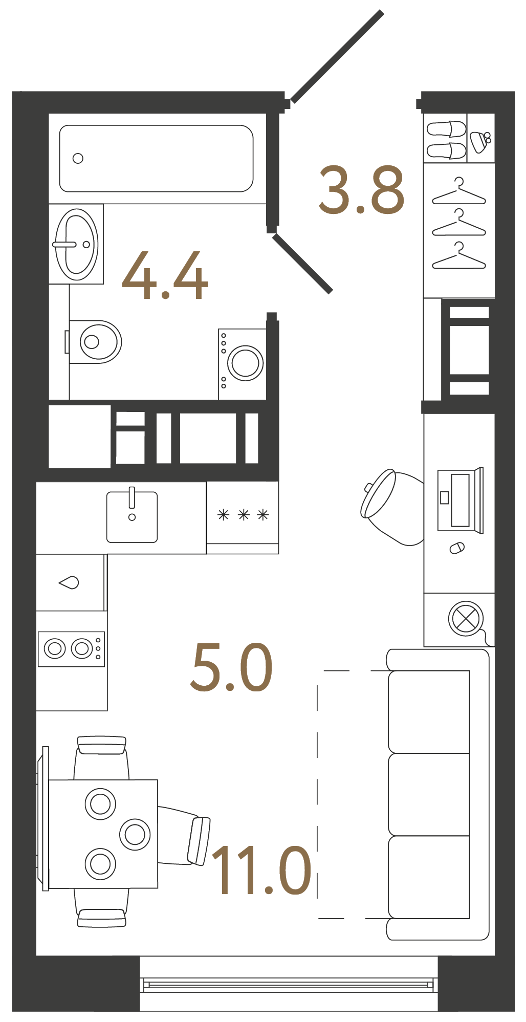 Студия 24.2 м²