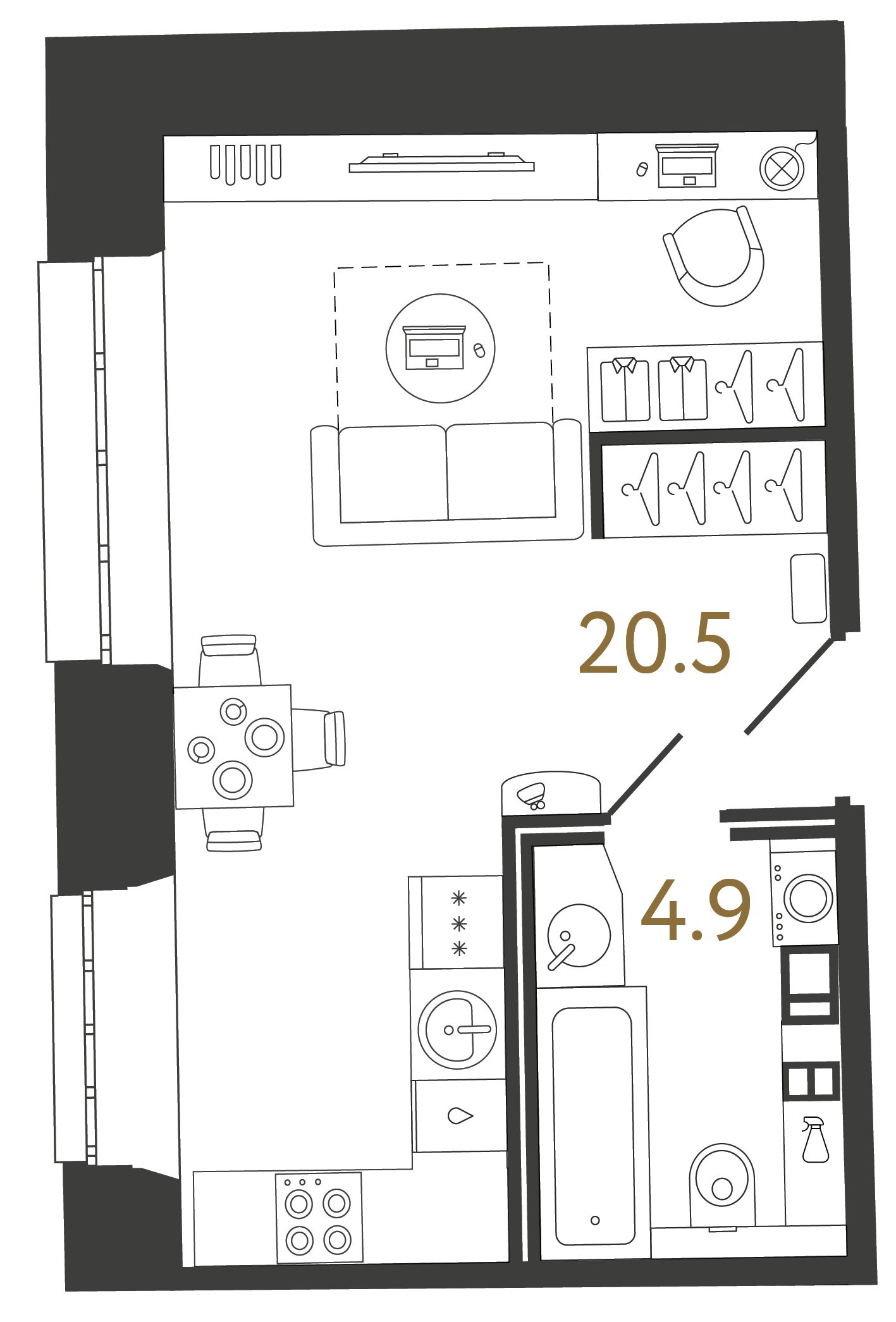 Студия 28.9 м²