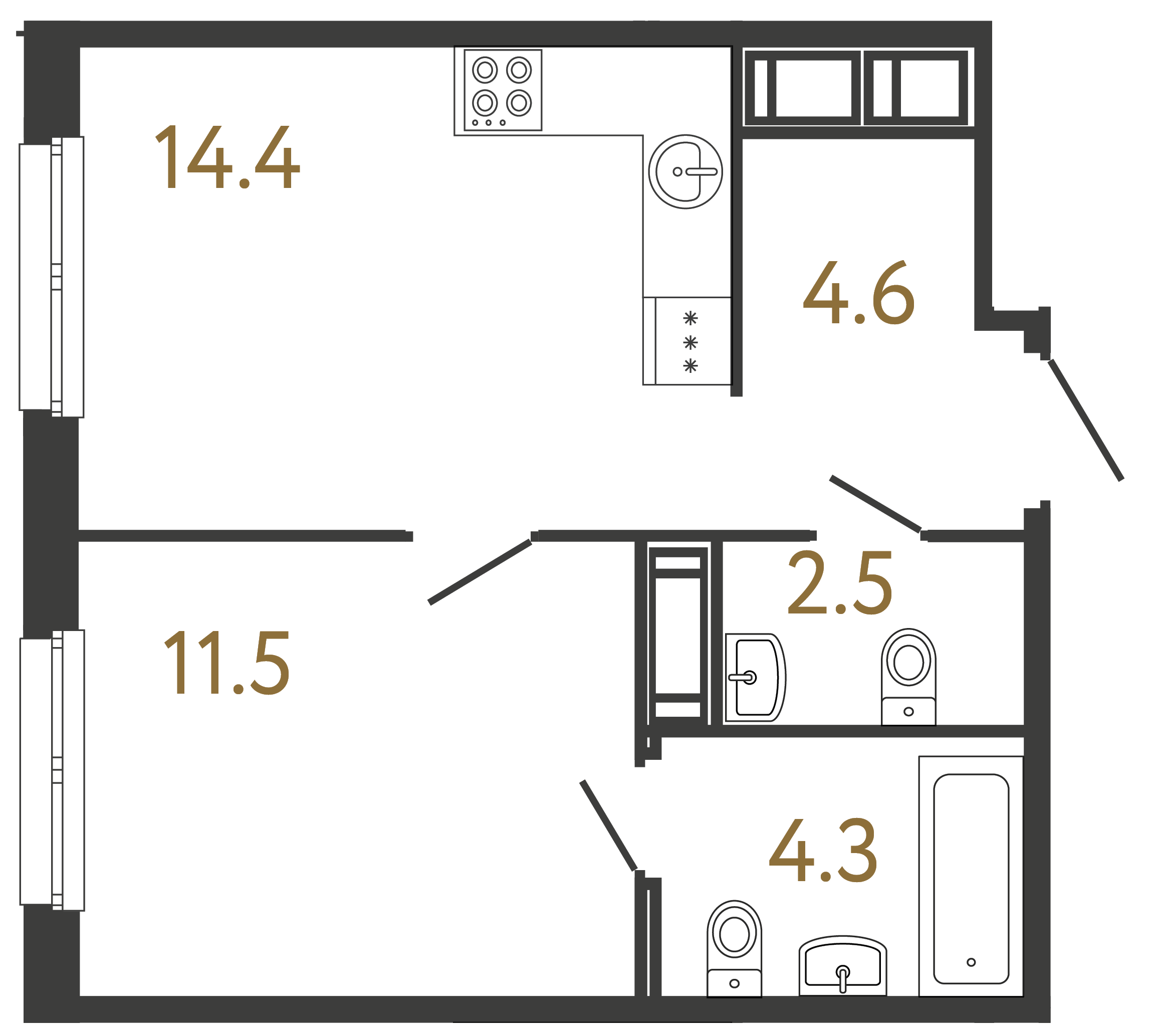 Однокомнатная квартира 37.3 м²