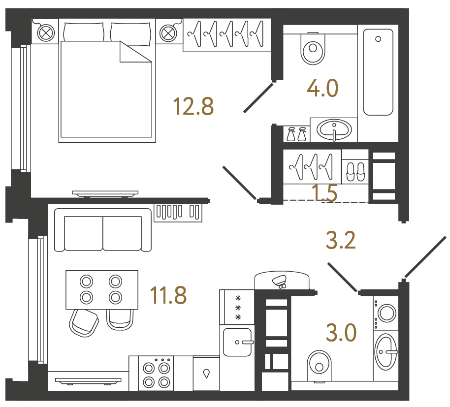 Однокомнатная квартира 36.3 м²