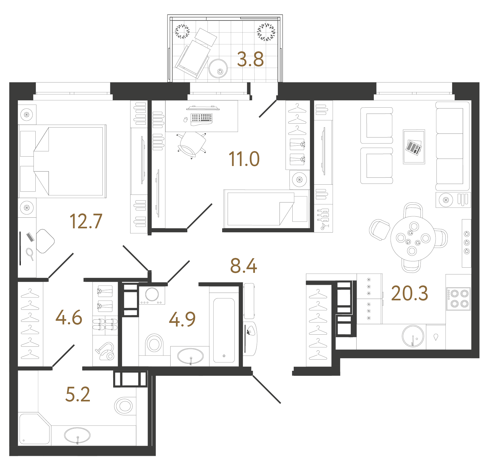 Двухкомнатная квартира 67.1 м²