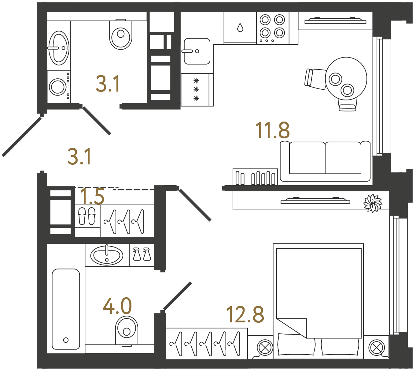 Однокомнатная квартира 36.3 м²