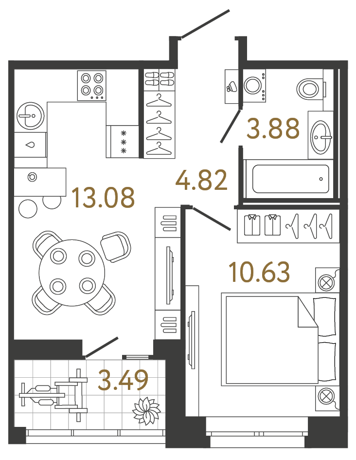 Однокомнатная квартира 32.41 м²