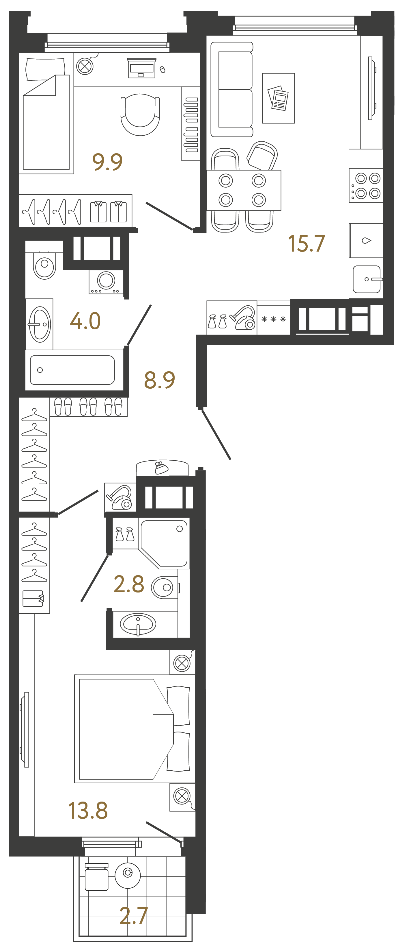 Двухкомнатная квартира 55.1 м²