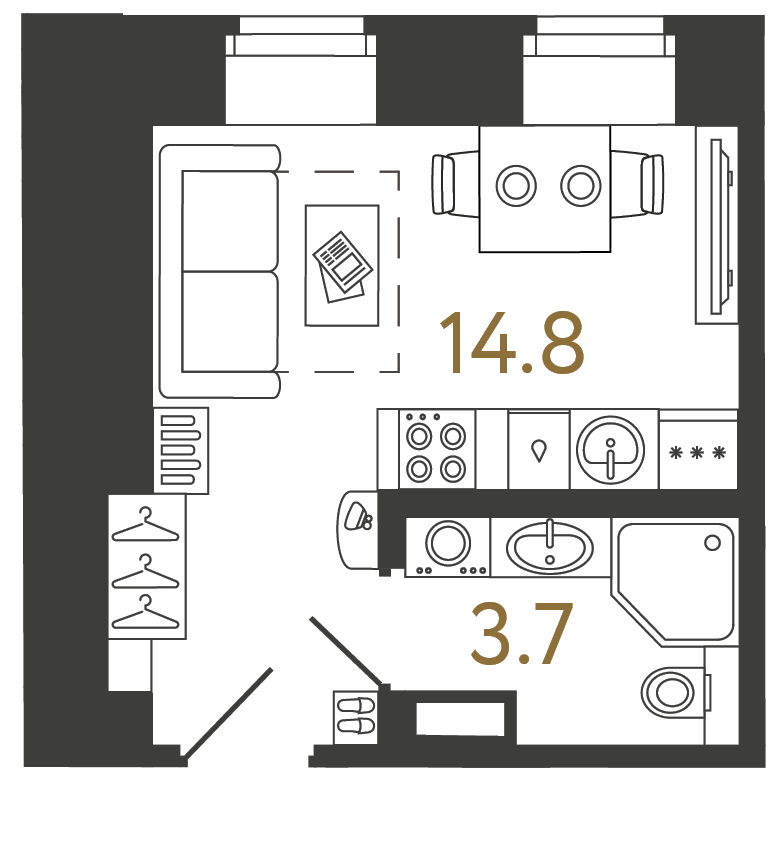 Однокомнатный номер 18.5 м²