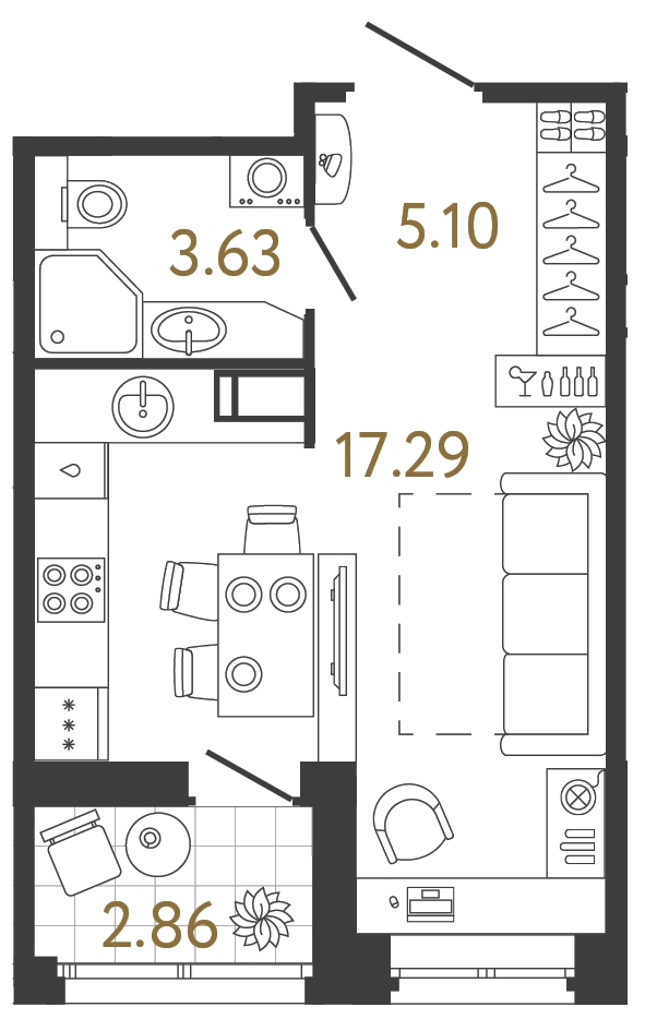 Студия 26.02 м², 16 этаж
