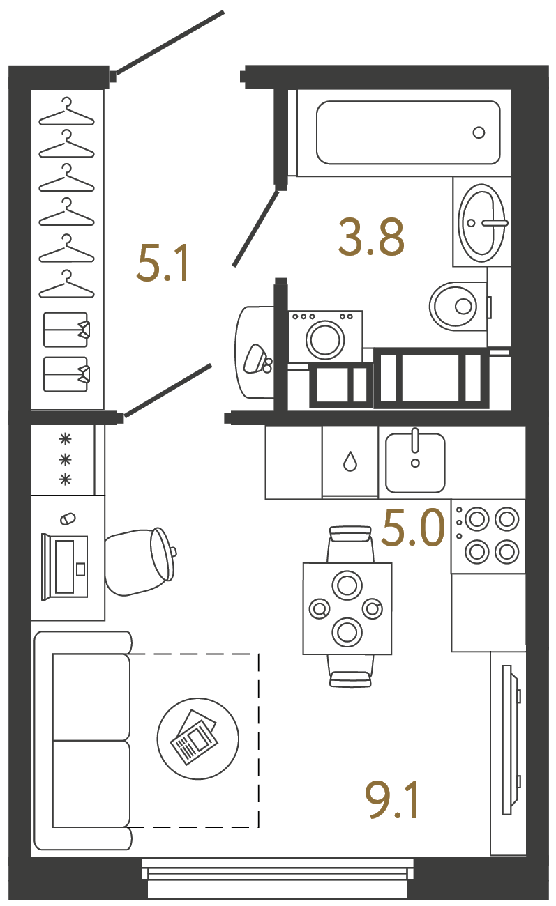 Студия 23 м²